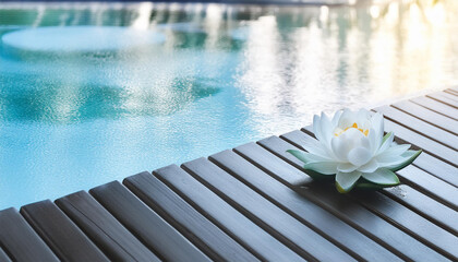 White Water Lotus On Pool Deck