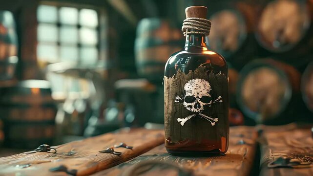 A skull and crossbones on a bottle of poison