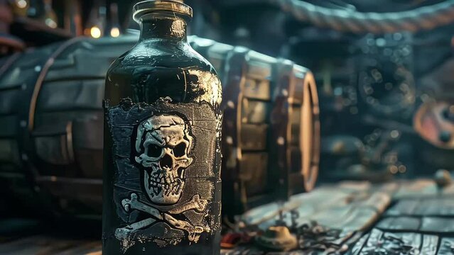 A skull and crossbones on a bottle of poison