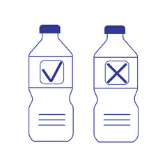 Plastic bottle with water and a tick and cross sign