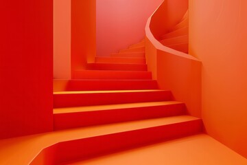 Obraz premium 3D abstract rendering with red orange color stair. Geometric 3D steps background