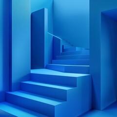 Obraz premium 3D abstract rendering with blue color stair. Geometric 3D steps background
