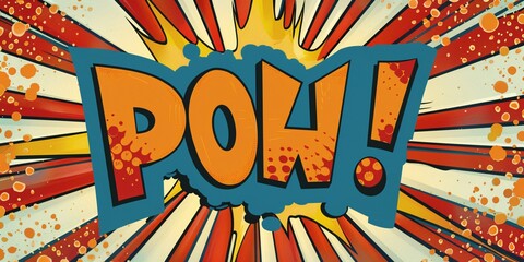 Comic Book Style POW! Sound Effect with Explosion and Splatter Background