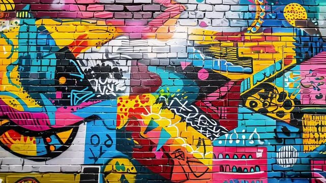 A wall decorated with pastel colours and graffiti against sexist violence