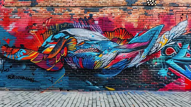 A wall decorated with pastel colours and graffiti against sexist violence