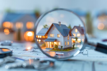 Magnifying Glass with Model House in Focus