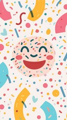 Happy Smiling Face Smiley Patterned Wallpaper