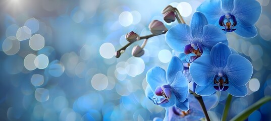 Blue orchids on the blurred background. Banner with space your text.  © LUBKA