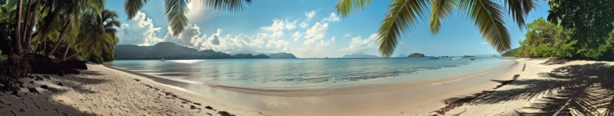 Paradise Beach Vacation at Sunset with Clouds, Summer Heat, HD Wallpaper, Nature, Travel, Retirement Life, Sky Background, AI-Generated