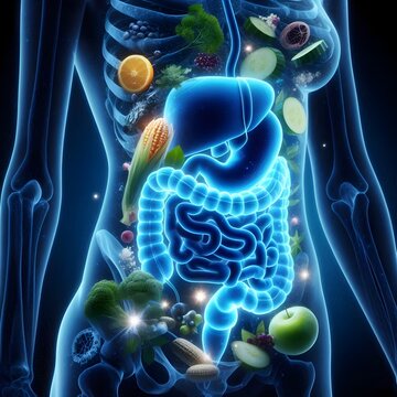 Human Digestive System with Food.
