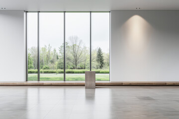 Fototapeta premium Minimalist interiors design apartment composition with minimal arrangements next to a window. Residential interiors in neutral colors.