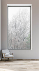 Minimalist interiors design apartment composition with minimal arrangements next to a window. Residential interiors in neutral colors.