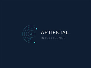 Artificial intelligence Abstract Minimal Circle Lines Tech Analysis logo vector design concept. AI technology logotype symbol for search, check, examine, audit, follow, controller, verify concept.