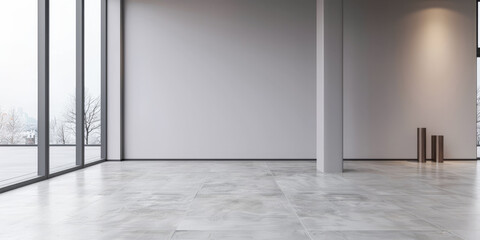 Obraz premium Minimalist interiors design apartment composition with minimal arrangements next to a window. Residential interiors in neutral colors.