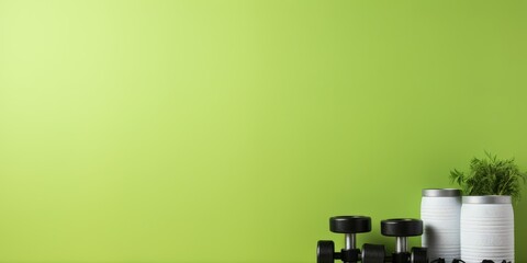 Fitness Equipment on Green Background