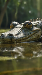 Fototapeta premium a many birds sitting on top of a large alligator