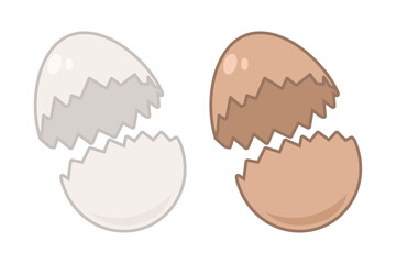 白と茶色の割れたたまごのイラスト ベクター