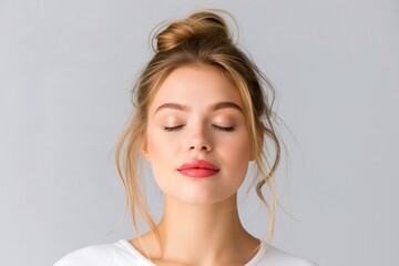 Naklejka premium a model with a soft bun hairstyle, isolate on white background, graceful and refined