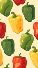 Fototapeta premium Colorful Bell Pepper Pattern on Light Yellow Background