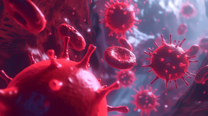 Exquisite 3D rendition captures the essence of virus cells navigating through bloodstream underlining importance of vaccines.