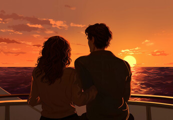Fototapeta premium Valentine's Day couple taking a boat trip for their honeymoon