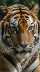Naklejka premium a tiger that is sitting in the grass looking at the camera