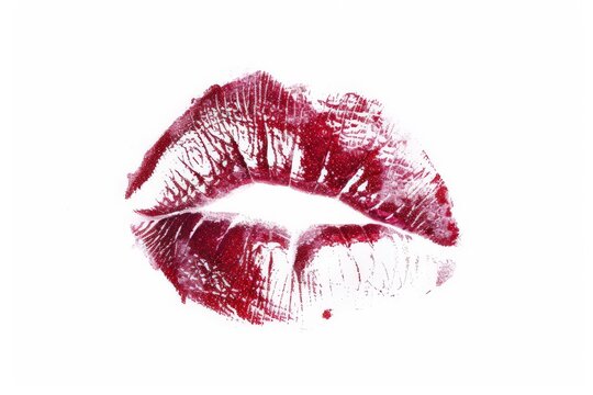 red lipstick kiss mark isolated on white background