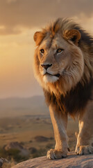 Obraz premium a standing on a rock with a sunset in the background