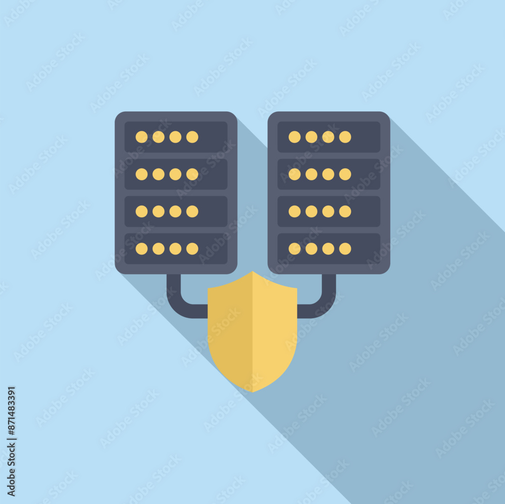 Poster server racks sharing data connection being protected by a shield, concept of data protection