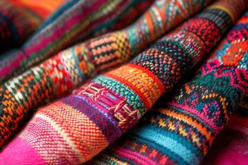 Fototapeta premium Close-up of colorful Hispanic textile patterns highlighting the intricate details and rich colors of the fabric