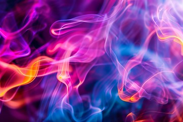 Obraz premium A close-up photograph featuring vibrant, multicolored neon smoke swirling in an abstract pattern