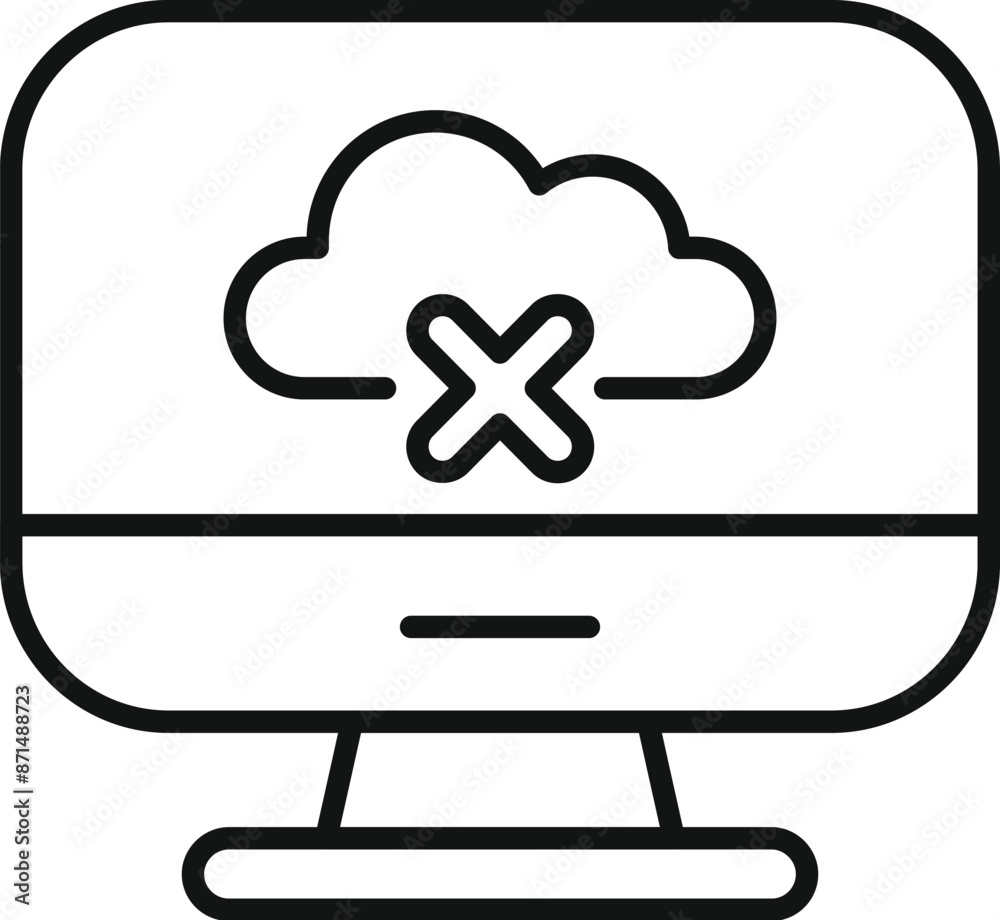 Poster computer is showing a cloud computing failure icon, indicating a problem with cloud storage, data lo