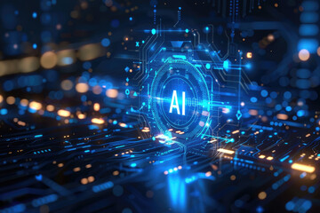 Obraz premium Blue artificial intelligence chip