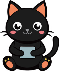 kawaii black cat playing game sticker