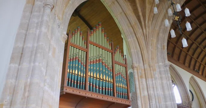 Detail of the Organ inside Axbridge church, England, UK.