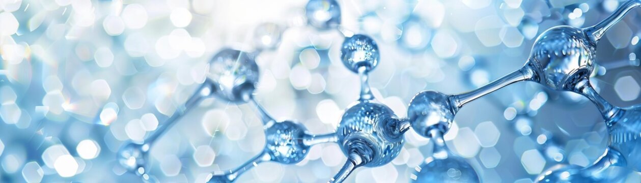 Water molecules connected in a hexagonal pattern