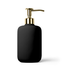 black cosmetic bottle head to right with a metallic head part,  on white background