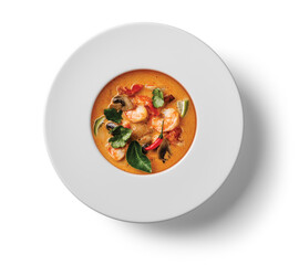 seafood soup in the white plate