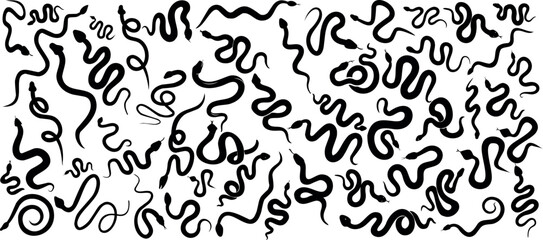 Snake silhouette set, abstract snake vector illustration