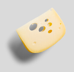 Cheese slice isolated on grey background. Top view
