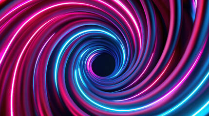 Fototapeta premium Vivid 3D neon background with a luminous swirling spiral cover and an elegant black halo. Sparks particle and LED color ellipse.