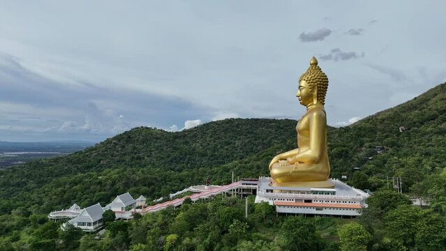 june,30,2024,Lopburi thailand,Wat Khao Wong Phra Chan temple at top of mountain for thai people and travelers travel visit in Lopburi, Thailand.