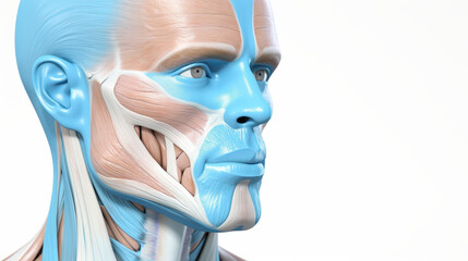 An intricate diagram of a human head in profile, emphasizing internal structures and organs.