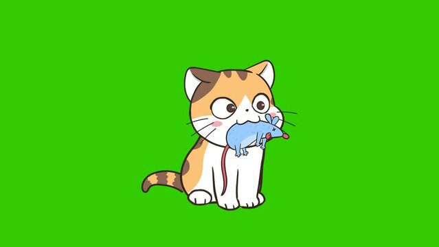 Animated Cat Catching a Mouse