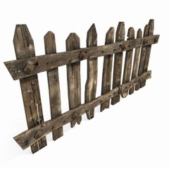 Obraz premium 3D Render, Low Poly style of a wooden village fence, on isolated white background, Generative AI