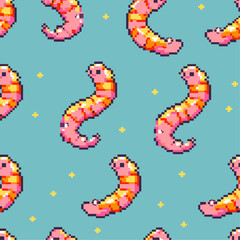 Obraz premium seamless pattern of pink, pixelated worms on a light blue background