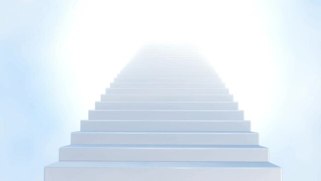 3d rendering of a white staircase leading upwards, symbolizing a stairway to heaven.