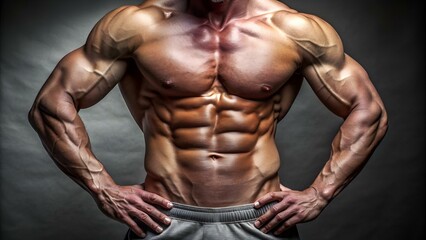 Strong Athletic Man Fitness Model Torso showing six pack abs. is