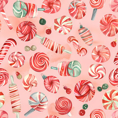 seamless pattern with christmas, bell, Santa claus, candy