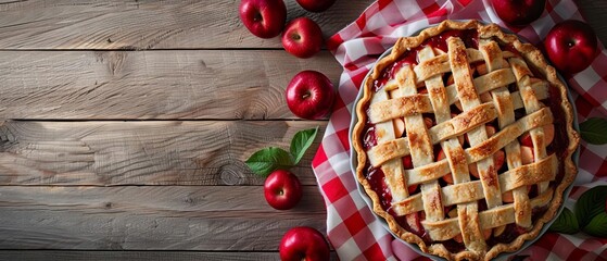 Independence Day picnic, red and white checkered blanket with apple pie